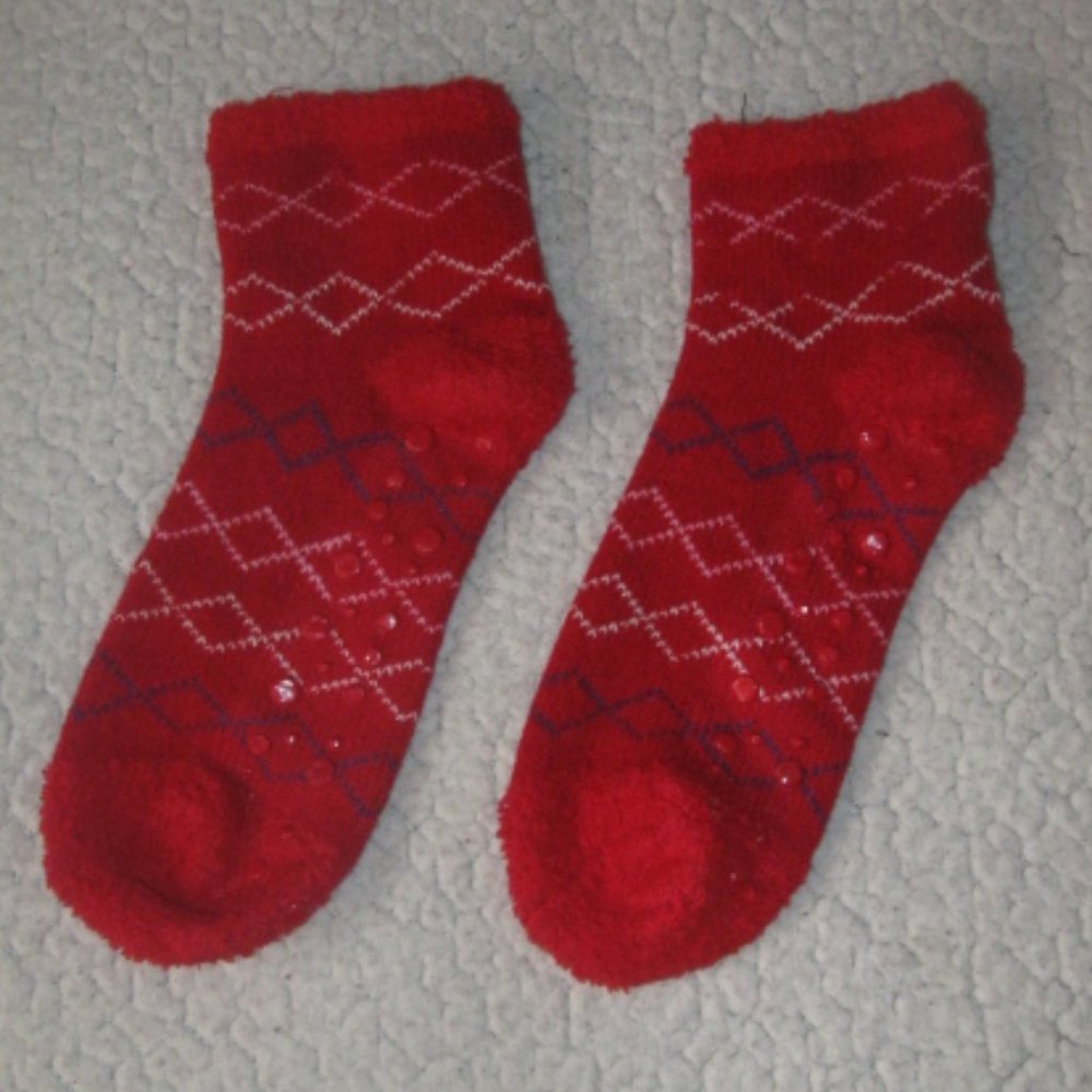 Red Patterned Slipper Socks with Grippers